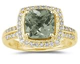 2.50ct Green Amethyst Cut Peridot & Diamond Ring in 14K Yellow Gold