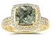 2.50ct Cushion Cut Green Amethyst & Diamond Ring in 14K Yellow Gold
