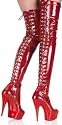 Pleaser Boots Women's Delight-3063, 5 3/4" Back Lace Platform Thigh Boot, Side Zip
