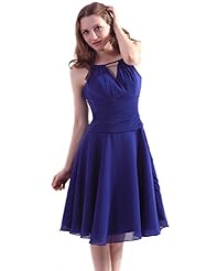 A-line Lace Keyhole Jeweled Knee Length Dropped   Waistline Chiffon Bridesmaid Dress 