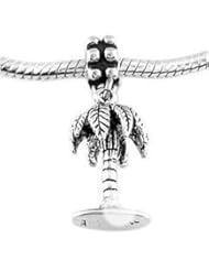 Sterling Silver Three Dimensional Tropical Palm Tree Dangle Bead Charm