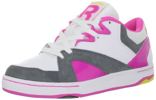 Reebok Women's CL Femme-Devil Low Sneaker,Rivet Grey/White/Dynamic Pink/Blaze Yellow,7 M US
