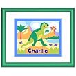 Olive Kids Dinosaurland Personalized Dark Green Framed Print