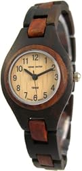Tense Ladies Natural Wood Watch Two Tone Dark Sandalwood L7509DS