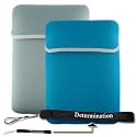 New Light Blue / Grey Amazon Kindle DX Reversible Carrying Sleeve + Determination Hand Strap