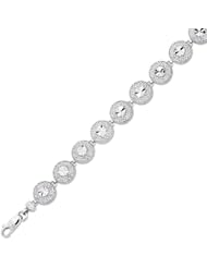 7.25" 14K White Gold 9.50mm (3/8") Diamond Cut Domed Circular Shape w/ Design Filigree Bracelet w/ Lobster Clasp