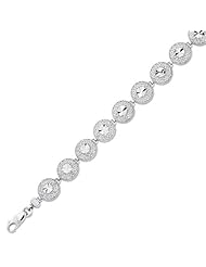 14K White Gold 7.25" 9.50mm Diamond Cut Domed Circular Shape With Design Filigree Bracelet With Lobster Clasp