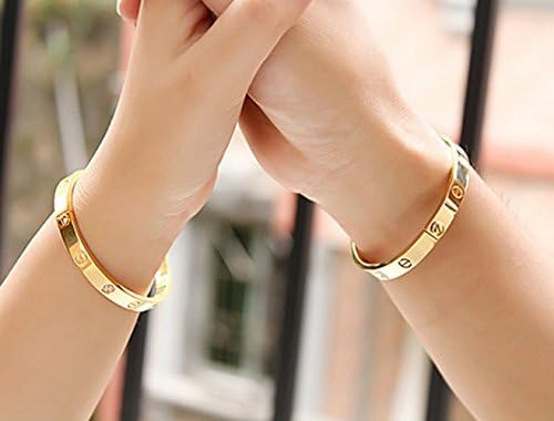 SynoTM Titanium Stainless Steel Screw Head Driver Oval Gold Bangle Bracelet for Men & Women