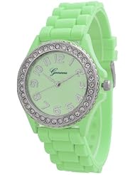 Womens Geneva Rhinestone-accented Silicone Watch - Mint Green