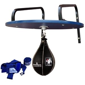 Speedball Platform Sets Genuine Cowhide Leather, Wooden Platform Blue Formica Lamination With Complete Fixing And Metal Wall Brackets Sets Punching Balls & Swivel Black Ball Poly Cotton Hand Wraps Blue