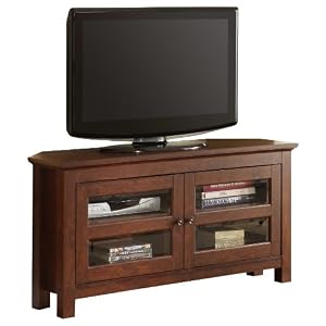 Walker Edison 44-Inch Corner Wood TV Stand Console, Traditional Brown