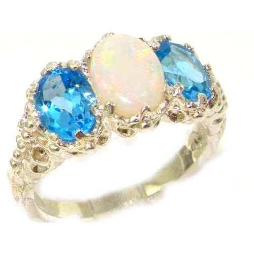 Click To Victorian Design Solid English Sterling Silver Natural Large Opal & Blue Topaz Ladies Ring - Finger Sizes 5 to 12 Available Details... Victorian Design Solid English Sterling Silver Natural Large Opal & Blue Topaz Ladies Ring - Finger Sizes 5 to 12 Available