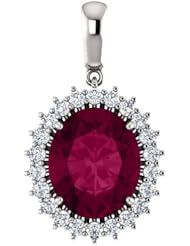 10K White Gold 12.00x10.00mm Oval Cut Rhodolite Garnet and Diamond Pendant -- LIFETIME WARRANTY