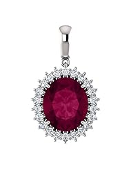 14K White Gold 12.00x10.00mm Oval Cut Rhodolite Garnet and Diamond Pendant -- LIFETIME WARRANTY