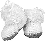 C-Princessベビーシューズ ベビー靴 ファーストシューズ ルームシューズ 毛糸 手作り風 赤ちゃん 新生児 子供 幼児 可愛い 出産祝い (1ホワイト)