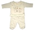 Baby Unisex Set with Bib, Bear Pattern Allergy Free (Cream)