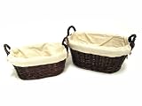 Seville Classics Hand Woven Oval Willow Basket Set, Light Mocha, 2-Piece Set