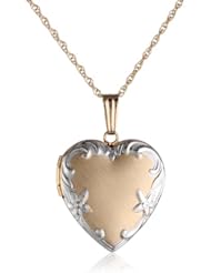 14k Yellow Gold Two-Tone Embossed Heart Locket Necklace, 18"