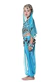 Seawhisper Kid's Belly Dance Girl Halter Top, Harem Pants, Halloween Costume Set - A style azure,S