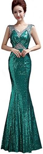 TBY Women's Bride Slim Fitted Long Fishtail Dress Sequins Prom Gowns (2, Green)