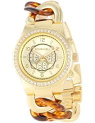 Bombshell Womens BS0716GT  Rhinestone Case Chain Link Gold and Tortoise Woven Bracelet Watch