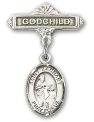 Sterling Silver Baby Badge with St. Zachary Charm and Godchild Badge Pin