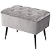 BIRDROCK HOME Tufted Rectangle Grey Ottoman â€“ Velvet Foot Stool â€“ Mid Century Modern Steel Legs - Soft Compact Padded Stool - Living Room or Bedroom â€“ Vanity Chair - Decorative Furniture