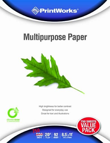 Printworks Multipurpose Paper, 20 Pound, 92 Bright, 750 Sheets, 8.5x11 Inches (00009)