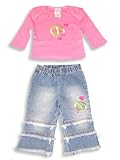 Lipstik - Infant Baby Girls Long Sleeved Pant Set, Pink, Denim
