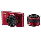 NIKON 1 J1 in red + 10-30 mm Lens + 10 mm Lens + EN-EL20 Li-Ion Battery + SLM-C200 semi-rigid protective case – black + SDHC 16 GB Class 10 Flash memory card . Picture