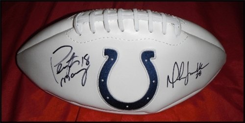 Peyton Manning & Marshall Faulk Autographed/Hand Signed Indianapolis Colts Logo Football