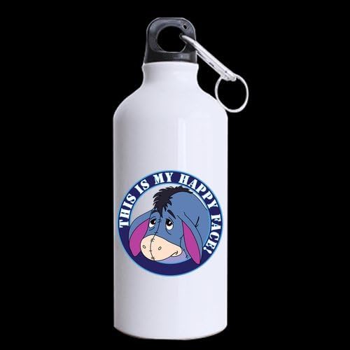This Is My Happy Face Eeyore Customized Personalized Aluminum Sports Bottle Water Bottles White 13.5 OZ Travel Bottle (Two Sides Printed)