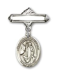 Sterling Silver Baby Badge with St. Anthony of Egypt Charm and Polished Badge Pin