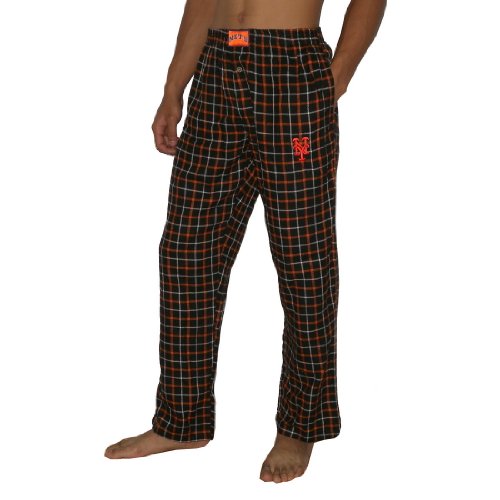 Mens MLB New York Mets Plaid Cotton Thermal Sleepwear / Pajama Pants - Black & Orange (Size: S)