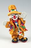 Clown Figurine - Yellow Suit & Long Tie, Hand-Painted, Posable, Porcelain, 7 Height