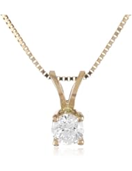 14k Gold Round Diamond Solitaire Pendant Necklace (1/4 ct, I-J Color, I1-I2 Clarity), 18"