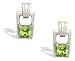 14K White Gold Genuine Square Peridot and Diamond Art-Deco Earrings