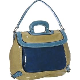 BCBG eneration Patent Flap Over Tote - Black White or Khaki Blue