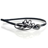 Floral Shape Bling Headband in Black Tone and Grey Rhinestones