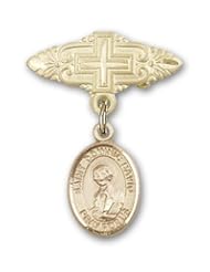 Gold Filled Baby Badge with St. Dominic Savio Charm and Badge Pin with Cross