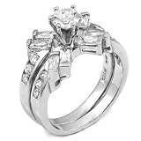 Cubic Zirconia Silver Wedding Ring Set - size 5