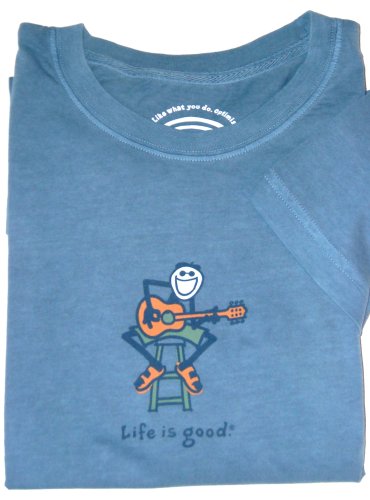 LIFE IS GOOD ACOUSTIC GUITAR MENS SHORT SLEEVE SHIRT SHADOW BLUE