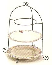 French vintage style tiered plate holder dark metal, holds 3 plates