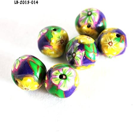 6 Yellow and Pink Flower Polymer Clay Beads Handmade 18mm