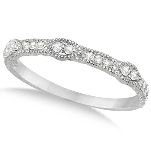 Pave Set Vintage Stacking Diamond Ring Band 14k White Gold (0.15ct)
