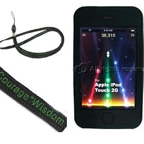 Silicone skin for ipod touch 2nd generation New iPod Touch 2G 8GB 16GB 32GB (2nd generation) (ipod touch not included) + BONUS WISDOM*COURAGE NECKSTRAP, Black Ver 2