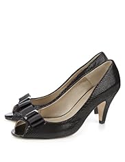 Leather Peep Toe Bow Court Shoes