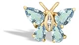 14K Yellow Gold Genuine Pear Aquamarine and Diamond Butterfly Pendant
