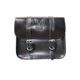 Embossed Eagle Classic Double Strap Motorcycle Leather Saddlebags