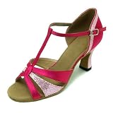 41i%2Bwa4IcqL. SL160  T fonts three tapes Pink satin of Ladies Ballroom Latin dance shoes